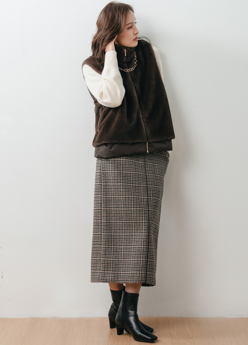 仿毛拼接鋪棉背心 